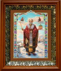 Икона Николай Можайский в киоте с басмой Виноградная Лоза (UV-печать)(30681)