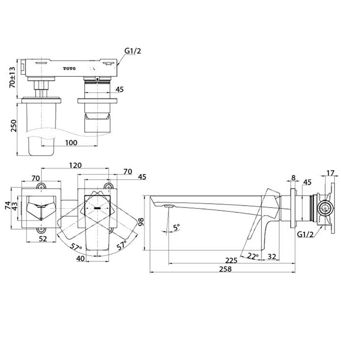 Смеситель для раковины TOTO GE встраиваемый TLG07308R ФОТО