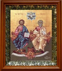 Икона Новозаветная Троица (Сопрестолие) в киоте с басмой Виноградная Лоза (UV-печать)(30695)