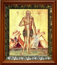 Икона Онуфрий Великий в киоте с басмой Виноградная Лоза (UV-печать)(30706)