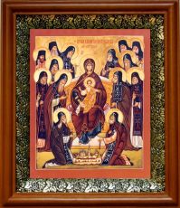 Икона Оптинские старцы в киоте с басмой Виноградная Лоза (UV-печать)(30707)