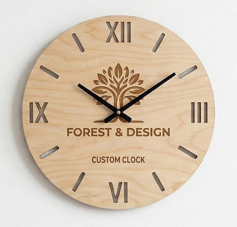 Настенные часы из дерева с логотипом (круглые) на заказ