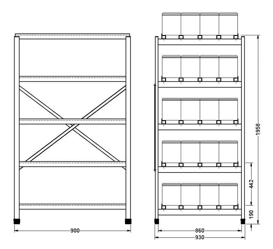Стеллаж аккумуляторный 900×930×1958 (5 полок)