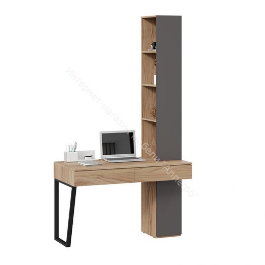 Стол письменный (366/580) со шкафом комбинированным (настольным) «Порто» - СМ-393.15.012 Яблоня Беллуно, Графит софт