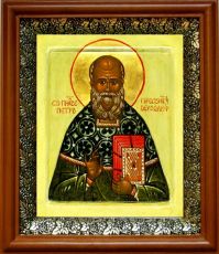 Икона Петр Великодворский (Чельцов) в киоте с басмой Виноградная Лоза (UV-печать)(30740)
