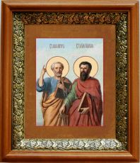Икона Петр и Павел в киоте с басмой Виноградная Лоза (UV-печать)(33140)