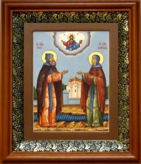 Икона Петр и Феврония в киоте с басмой Виноградная Лоза (UV-печать)(30745)
