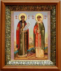 Икона Петр и Феврония в киоте с басмой Виноградная Лоза (UV-печать)(33141)