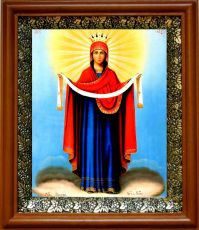 Икона Покров Пресвятой Богородицы в киоте с басмой Виноградная Лоза (UV-печать)(30768)