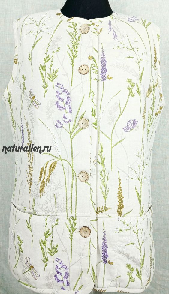 Безрукавка стёганая льняная "Шалфей"