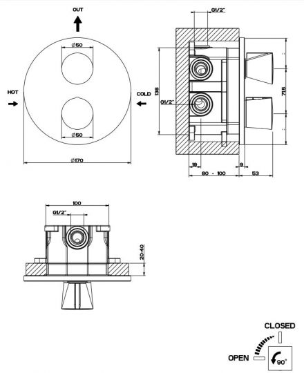 Gessi Cono смеситель для душа 45132 схема 3