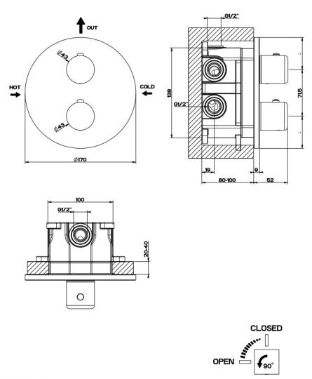 Gessi Goccia смеситель для душа 33842 схема 3
