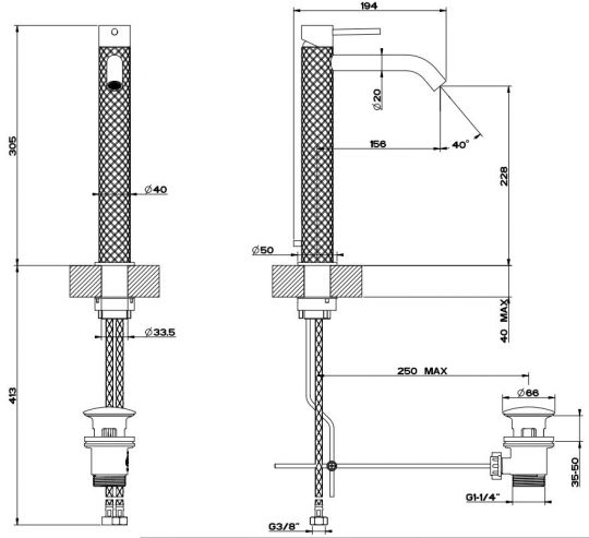 Gessi Intreccio смеситель для раковины 54103 схема 6