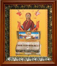 Икона Пояс Пресвятой Богородицы в киоте с басмой Виноградная Лоза (UV-печать)(30778)