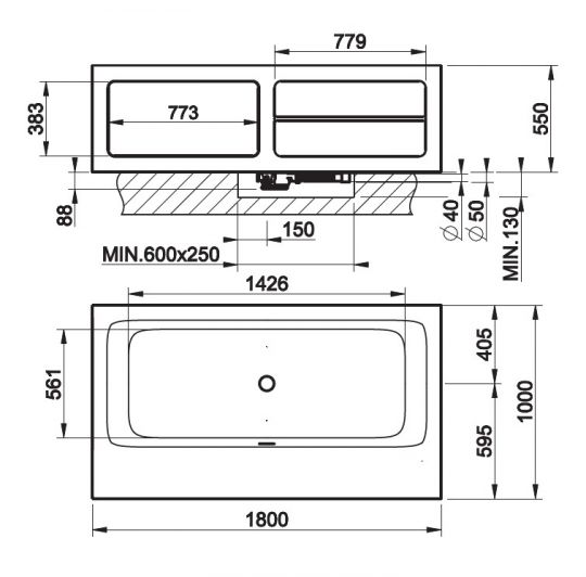 Ванна Gessi Rettangolo 37596 180x100 схема 4 Ванна Gessi Rettangolo 37596 180x100 схема 4
