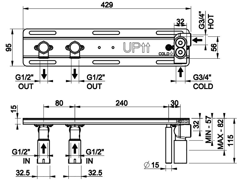 Внутренняя часть смесителя Gessi 63021 на 2 потребителя ФОТО