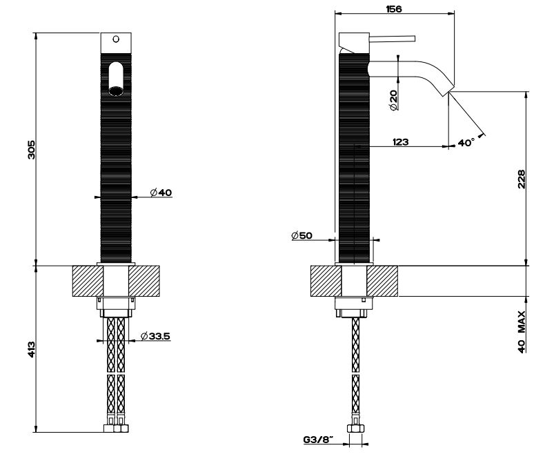 Высокий смеситель для раковины Gessi Trame 54309 без донного клапана ФОТО