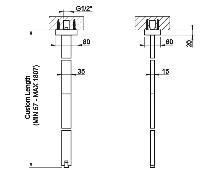Излив потолочный Gessi Rettangolo 20199 длина под заказ ФОТО