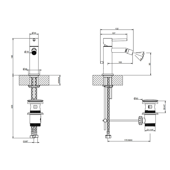 Смеситель Gessi Emporio Via tortona с 1 отверстием и донным клапаном 18607 для биде ФОТО