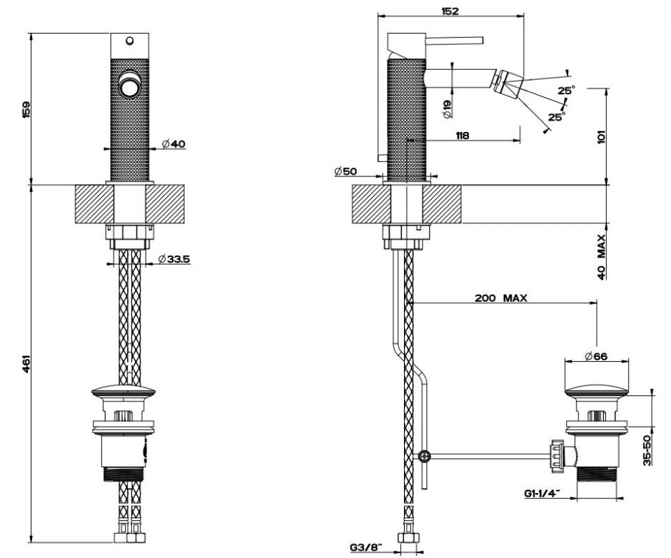 Смеситель для биде Gessi Cesello 54407 с донным клапаном ФОТО