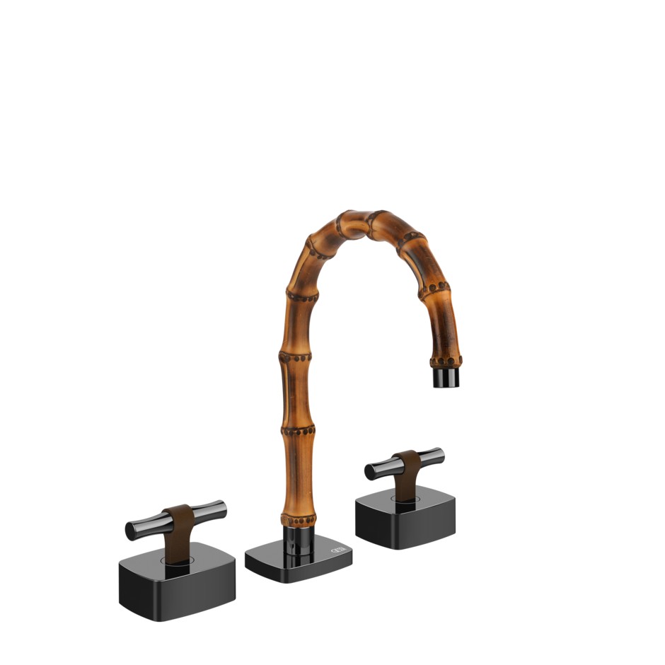 Смеситель для раковины Gessi Jacqueline 77013 с низким изливом и металлическим Т-образным вентилем на 3 отверстия ФОТО