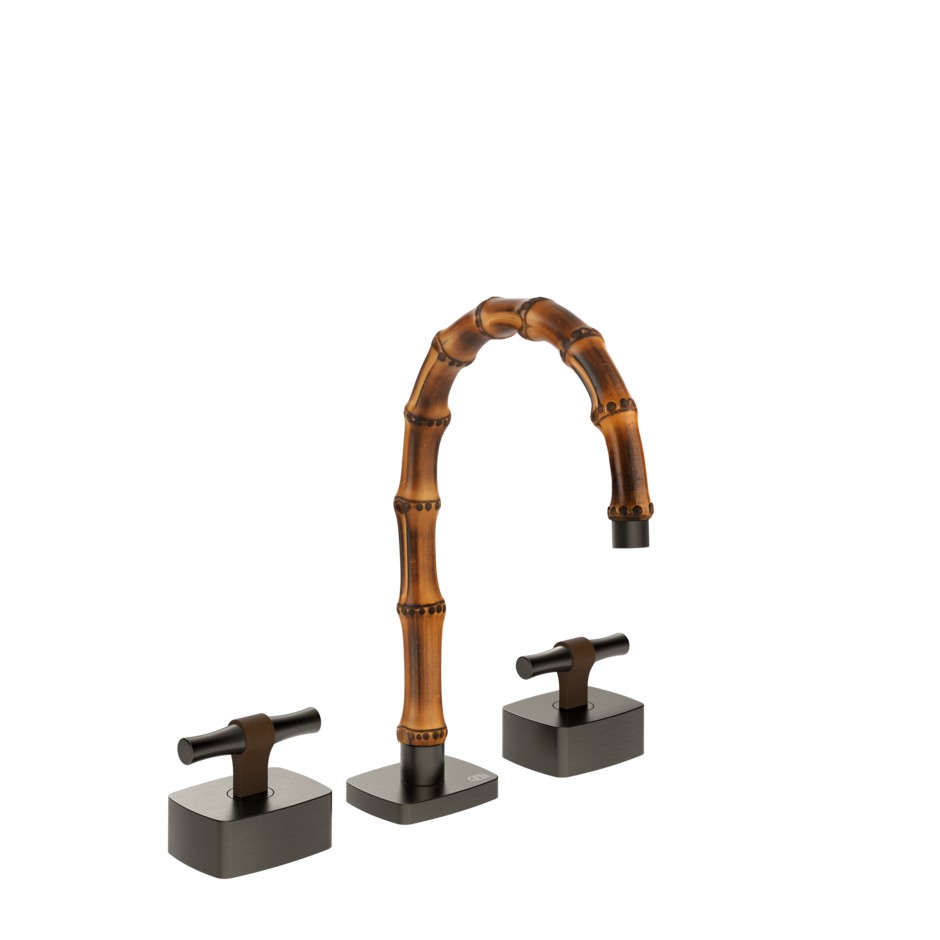 Смеситель для раковины Gessi Jacqueline 77013 с низким изливом и металлическим Т-образным вентилем на 3 отверстия ФОТО