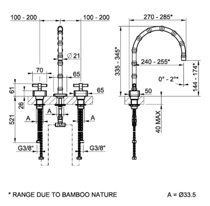 Смеситель для раковины Gessi Jacqueline 77017 со средним изливом и металлическим Т-образным вентилем на 3 отверстия ФОТО