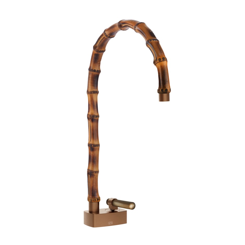 Смеситель для раковины Gessi Jacqueline 77203 с высоким поворотным изливом и вентилем под дерево без донного клапана ФОТО