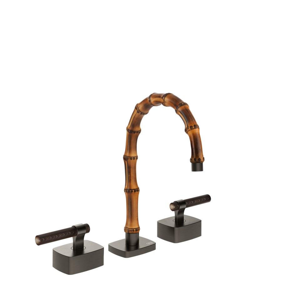 Смеситель для раковины Gessi Jacqueline 77211 с низким изливом и Г-образным вентилем под дерево на 3 отверстия ФОТО