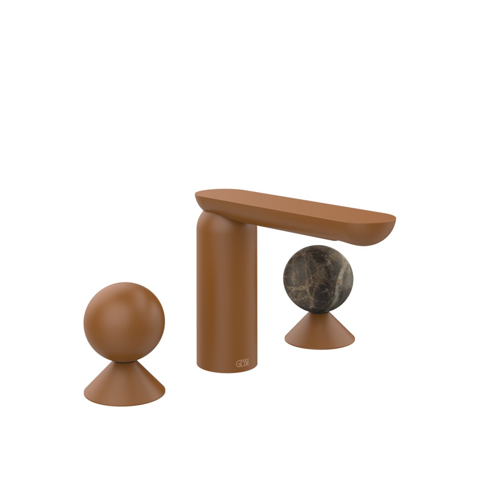 Смеситель для раковины Gessi Perle 74015 без донного клапана, с вентилями-сферами из металла и мрамора Emperador Dark ФОТО