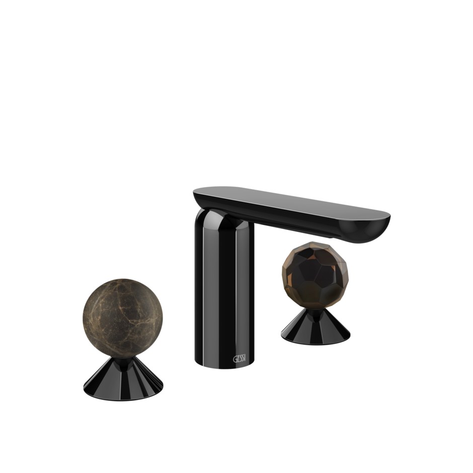Смеситель для раковины Gessi Perle 74125 без донного клапана с вентилями-сферами из мрамора Emperador Dark и муранского стекла Sfaccettato ФОТО