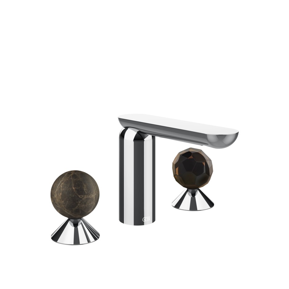 Смеситель для раковины Gessi Perle 74125 без донного клапана с вентилями-сферами из мрамора Emperador Dark и муранского стекла Sfaccettato ФОТО