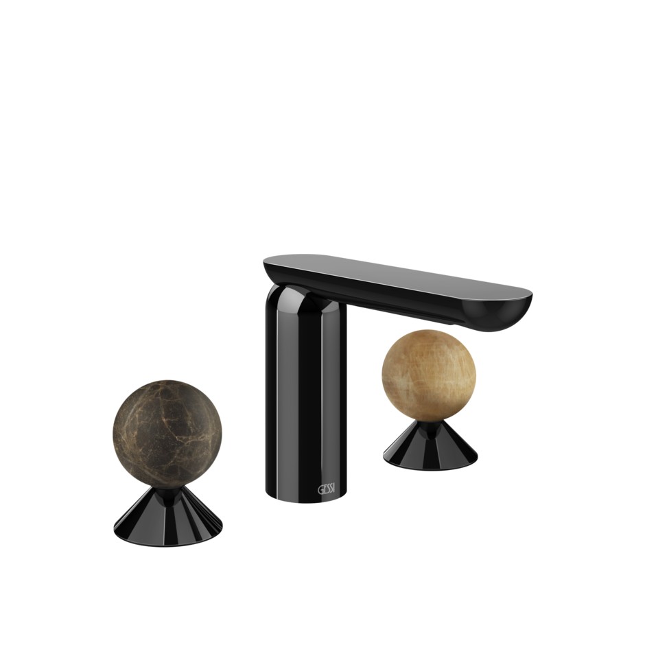 Смеситель для раковины Gessi Perle 74135 без донного клапана с вентилями-сферами из мрамора Emperador Dark и камня Onyx Cola ФОТО
