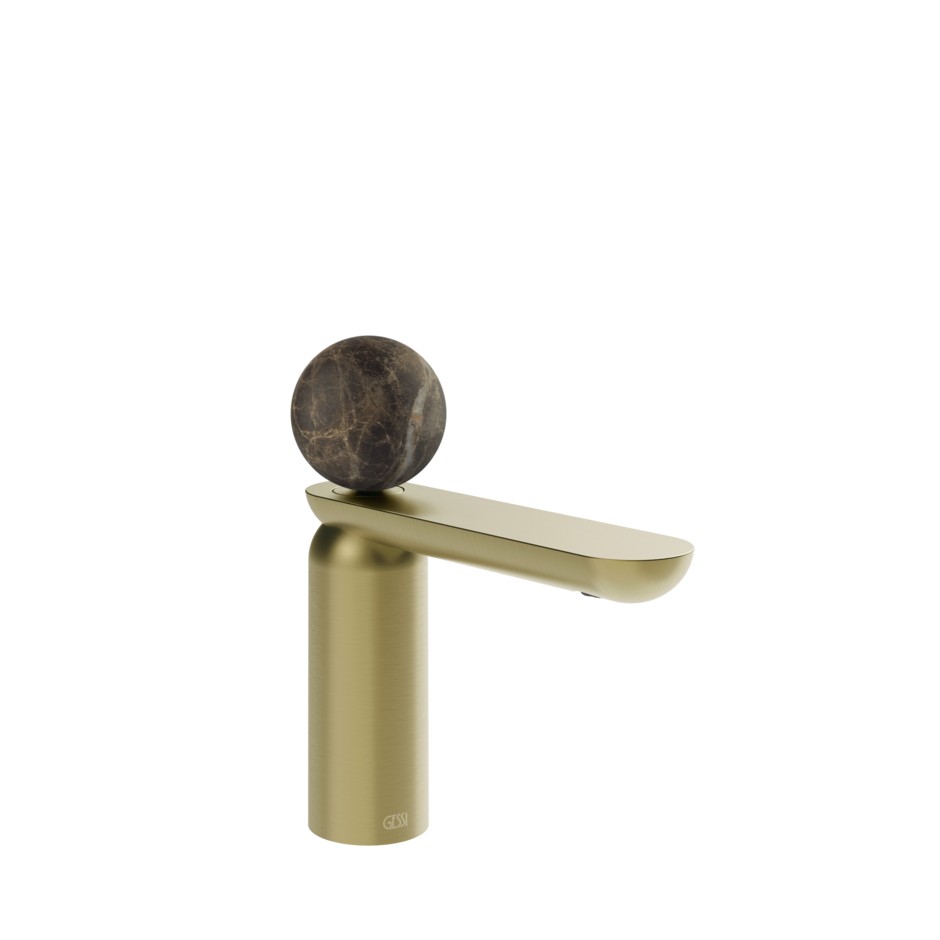 Смеситель для раковины Gessi Perle 74151 низкий с донным клапаном и вентилем из мрамора Emperador Dark ФОТО