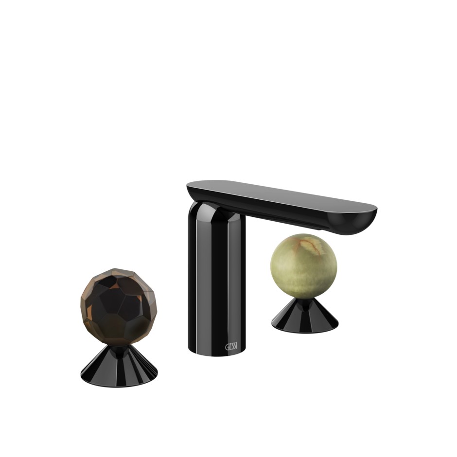 Смеситель для раковины Gessi Perle 74255 без донного клапана с вентилями-сферами из муранского стекла Sfaccettato и камня Onyx Green ФОТО