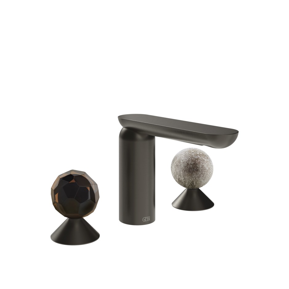 Изображение Смеситель для раковины Gessi Perle 74265 без донного клапана с вентилями-сферами из муранского стекла Sfaccettato и Pulegoso