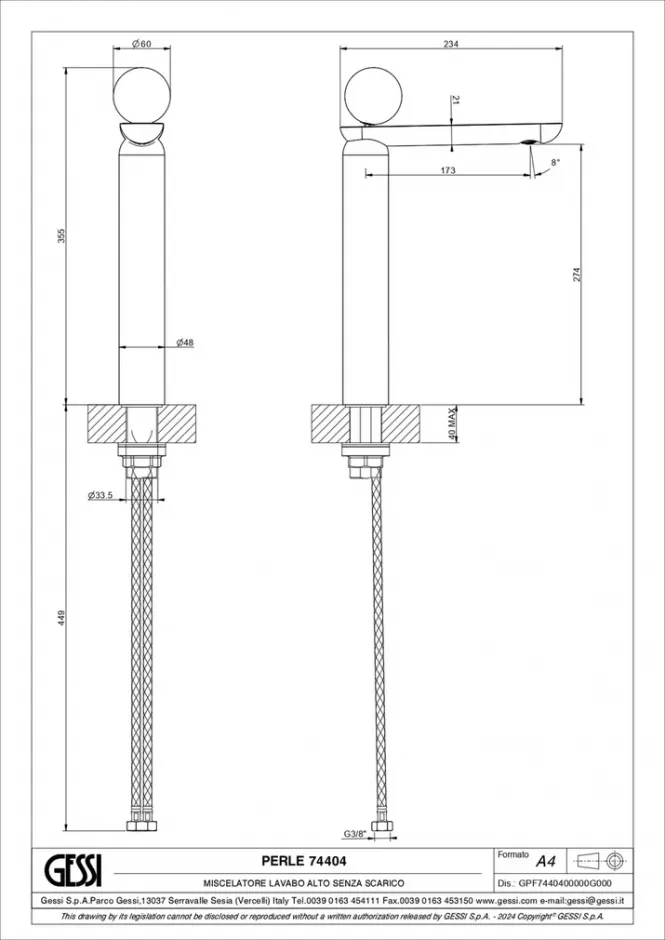 Смеситель для раковины Gessi Perle 74404 высокий без донного клапана с вентилем из из муранского стекла Battuto ФОТО