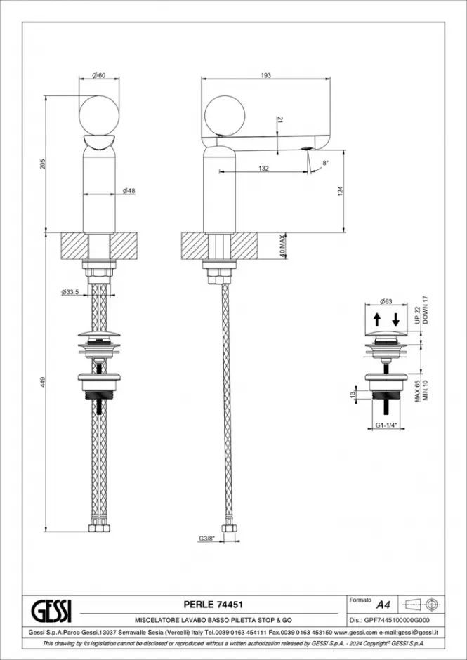 Смеситель для раковины Gessi Perle 74451 низкий с донным клапаном и вентилем из муранского стекла Battuto ФОТО
