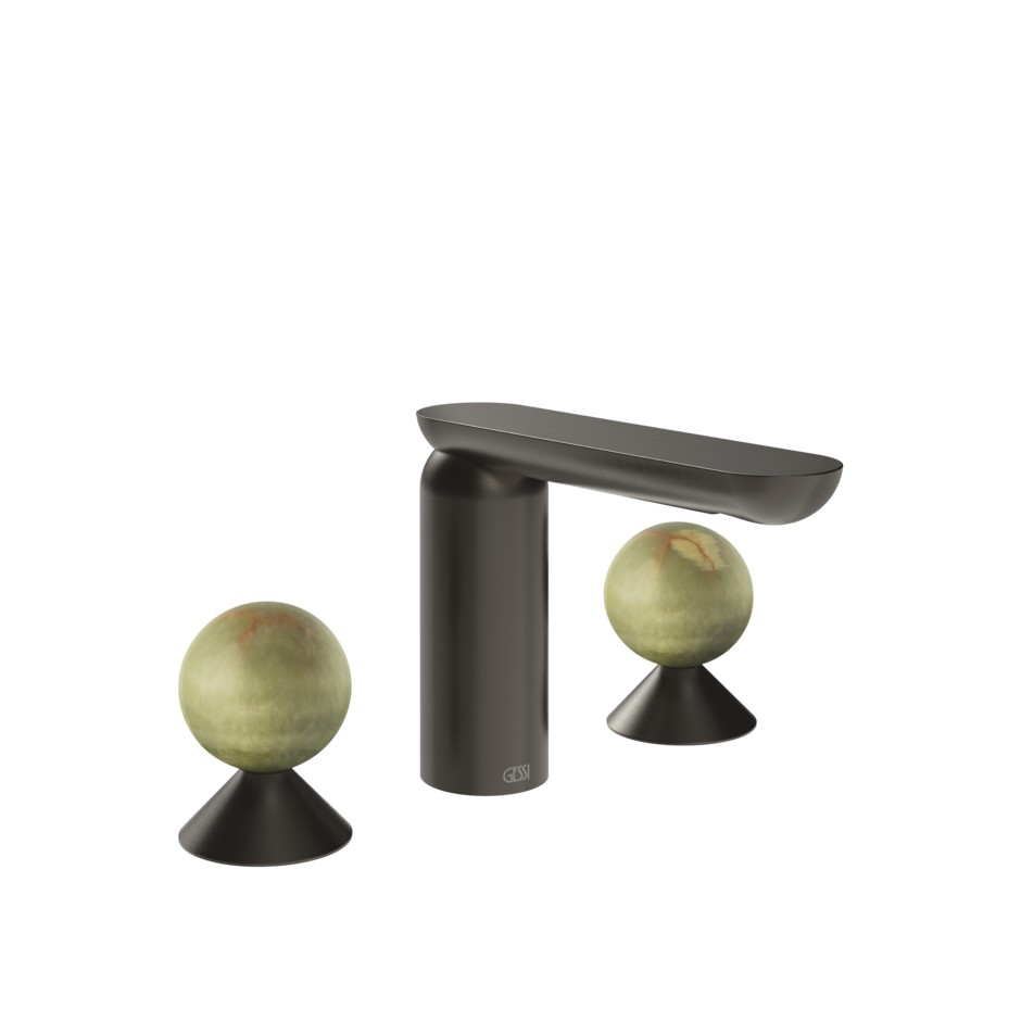 Изображение Смеситель для раковины Gessi Perle 74555 без донного клапана с вентилями-сферами из камня Onyx Green
