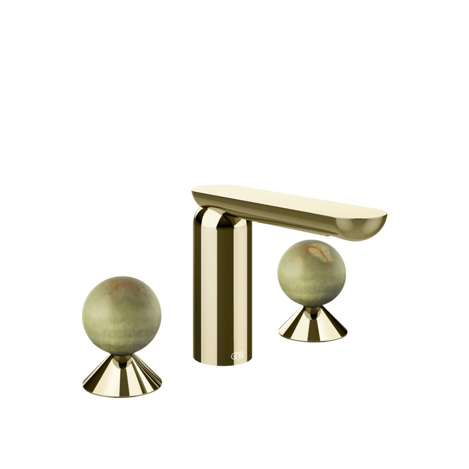 Смеситель для раковины Gessi Perle 74555 без донного клапана с вентилями-сферами из камня Onyx Green ФОТО