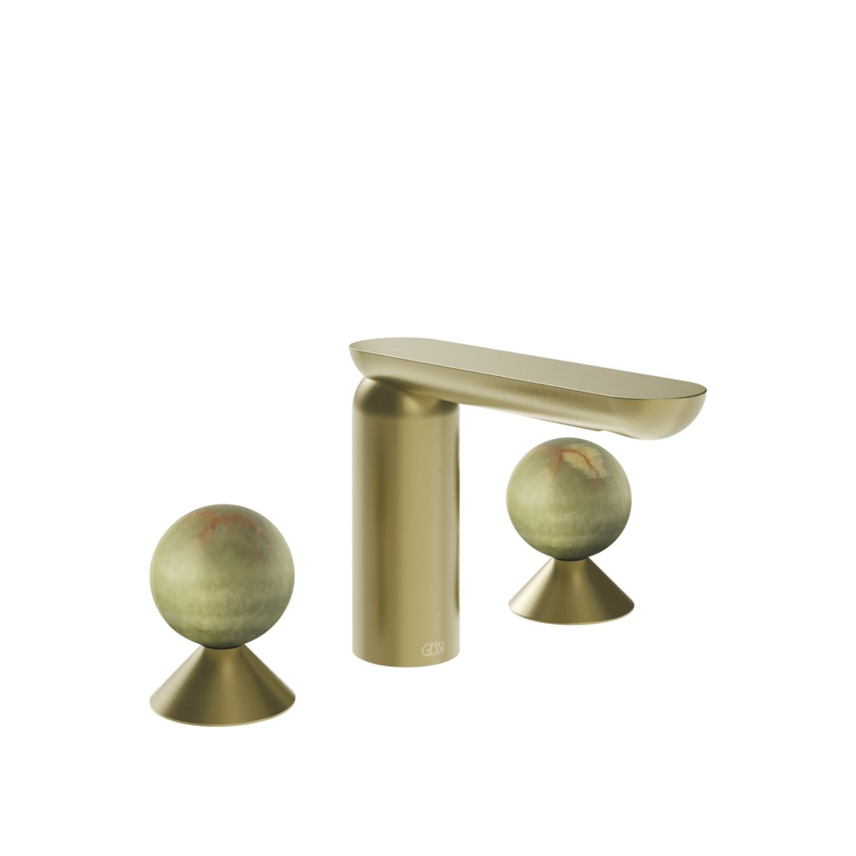 Смеситель для раковины Gessi Perle 74555 без донного клапана с вентилями-сферами из камня Onyx Green ФОТО