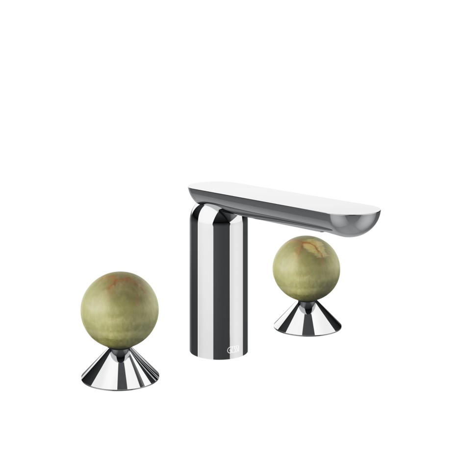 Смеситель для раковины Gessi Perle 74555 без донного клапана с вентилями-сферами из камня Onyx Green ФОТО