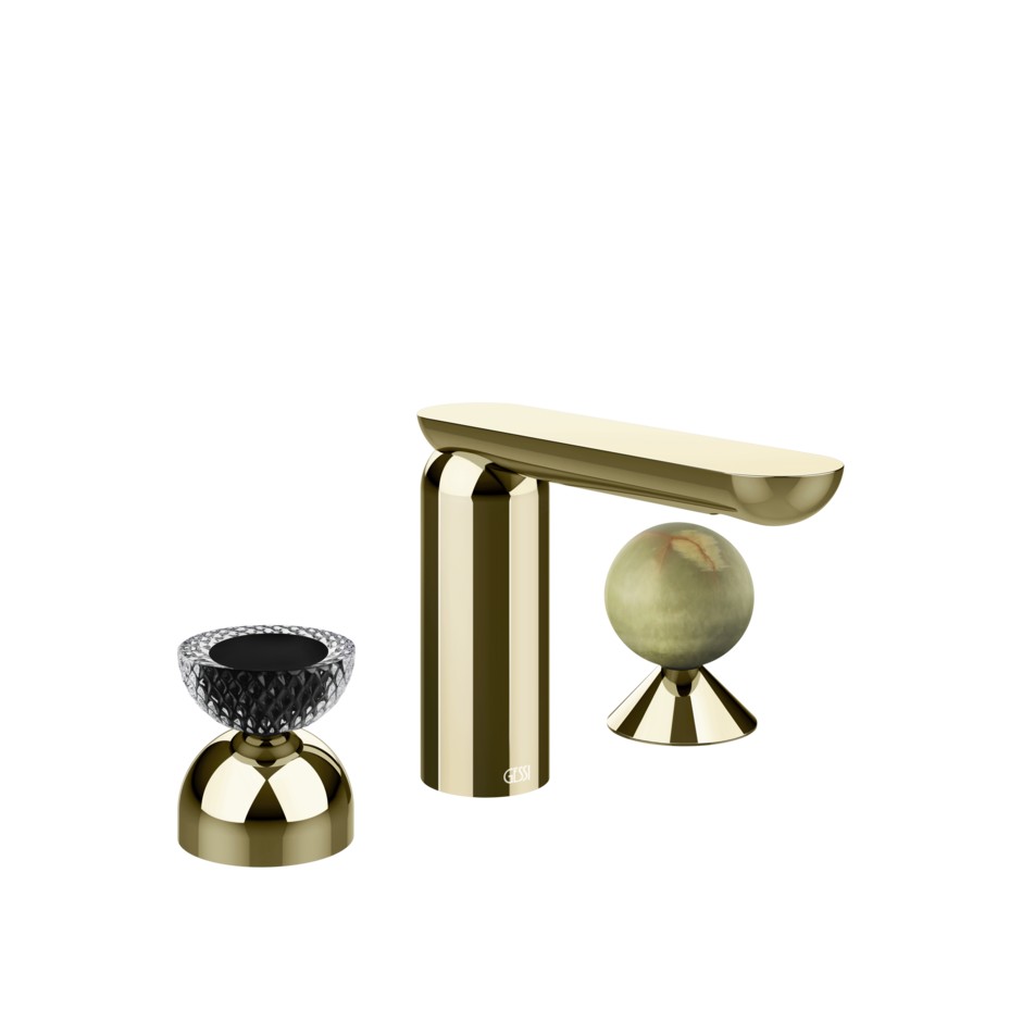 Смеситель для раковины Gessi Perle 74758 без донного клапана с вентилем-полусферой из муранского стекла Balloton и вентилем-сферой из камня Onyx Green ФОТО