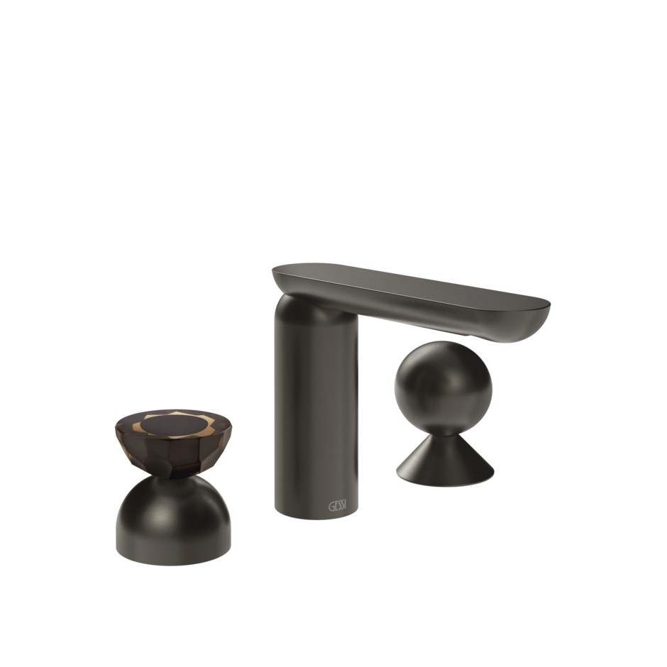 Изображение Смеситель для раковины Gessi Perle 74808 без донного клапана с вентилем-полусферой из муранского стекла Battuto и металлическим вентилем-сферой