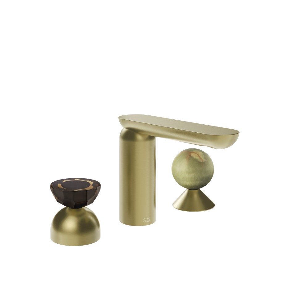 Смеситель для раковины Gessi Perle 74858 без донного клапана с вентилем-полусферой из муранского стекла Battuto и вентилем-сферой из камня Onyx Green ФОТО