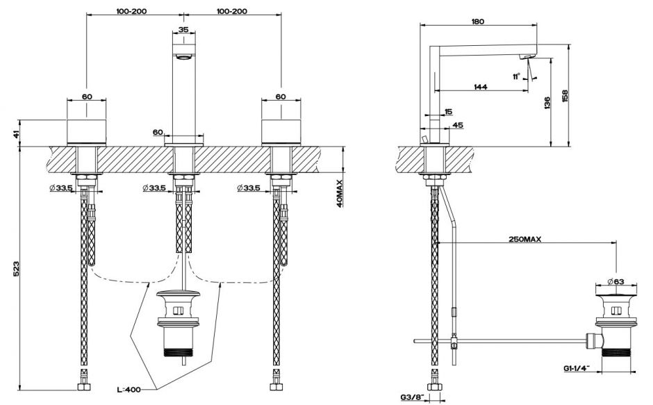 Смеситель для раковины Gessi Rettangolo T 20402 с донным клапаном ФОТО