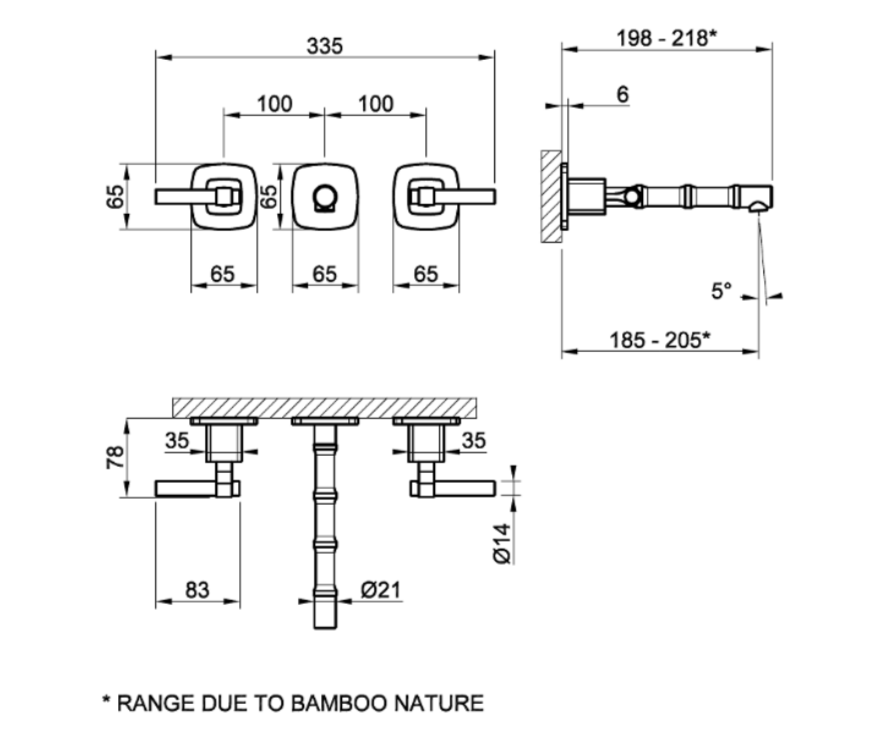 Смеситель для раковины встраиваемый Gessi Jacqueline 77290 на 3 отверстия с Г-образными вентилями под дерево ФОТО