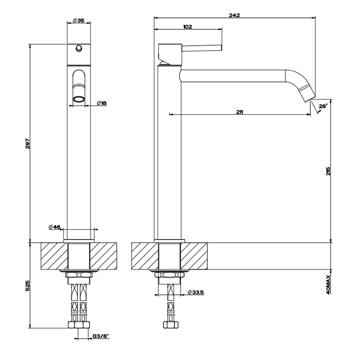 Смеситель для раковины с длинным изливом Gessi Emporio Via tortona с 1 отверстием без донного клапана 18606 ФОТО