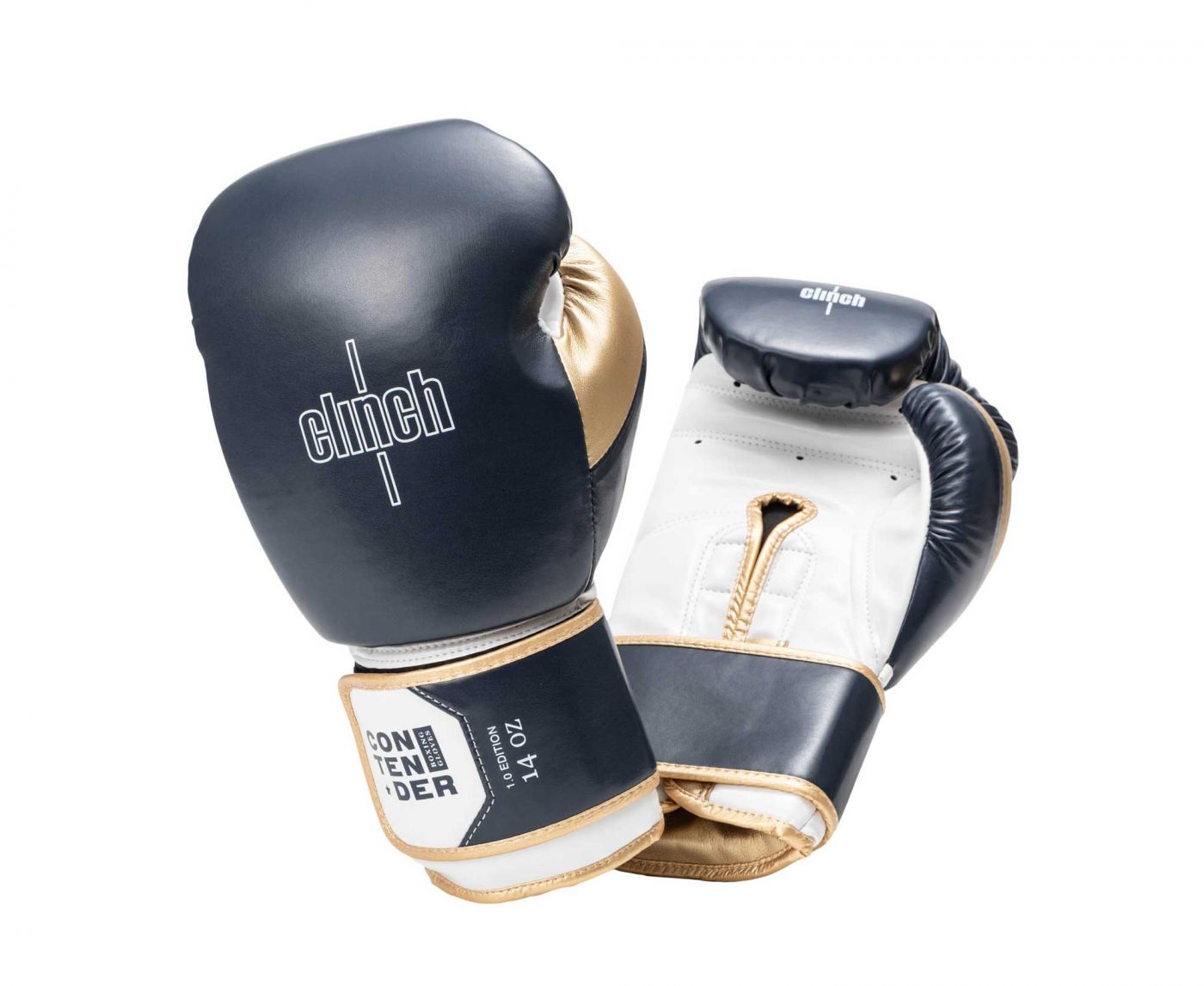 Перчатки боксерские Clinch Contender темно-сине-бело-золотые, 10 унц., артикул C184