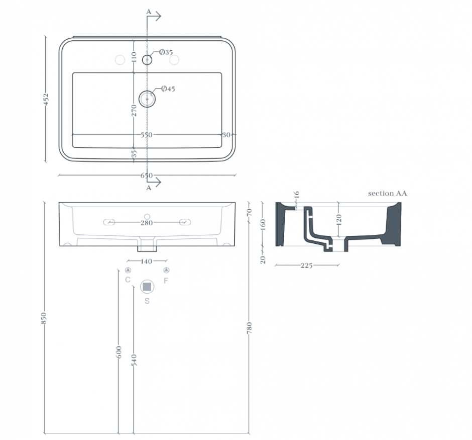 Прямоугольная раковина Artceram Rodolfo ROL002 65x45 см ФОТО